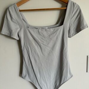 Babaton Light Gray Square Neck Bodysuit